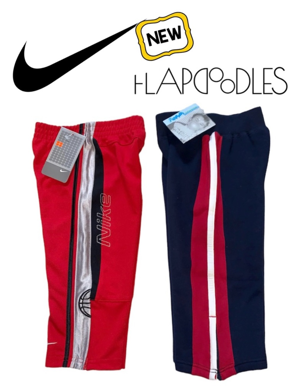 NEW 2-pr NIKE & FLAPDOODLES Track Pants Red Navy Stripe Jog Sweat Stretch 2 2T